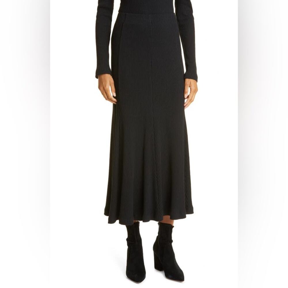 Mara Hoffman Meda Black Rib Knit Midi Skirt XL